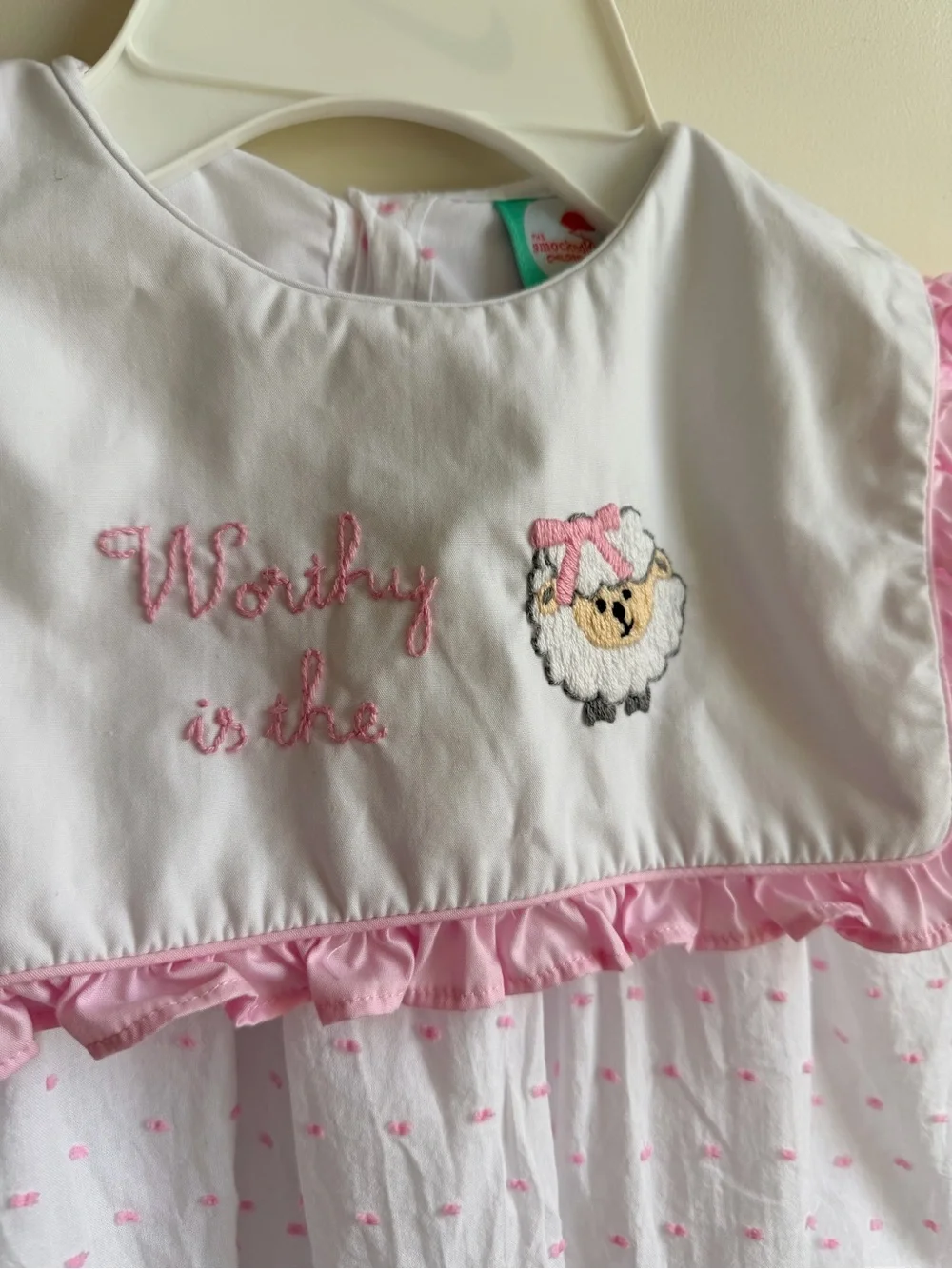 Baby Girls White and Pink Lamb Ruffle Romper